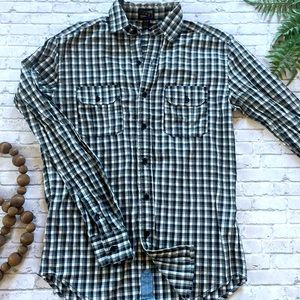CPO Men’s Long Sleeve Plaid Black Gray XSmall Shirt Two Pocket Casual Work Wear
